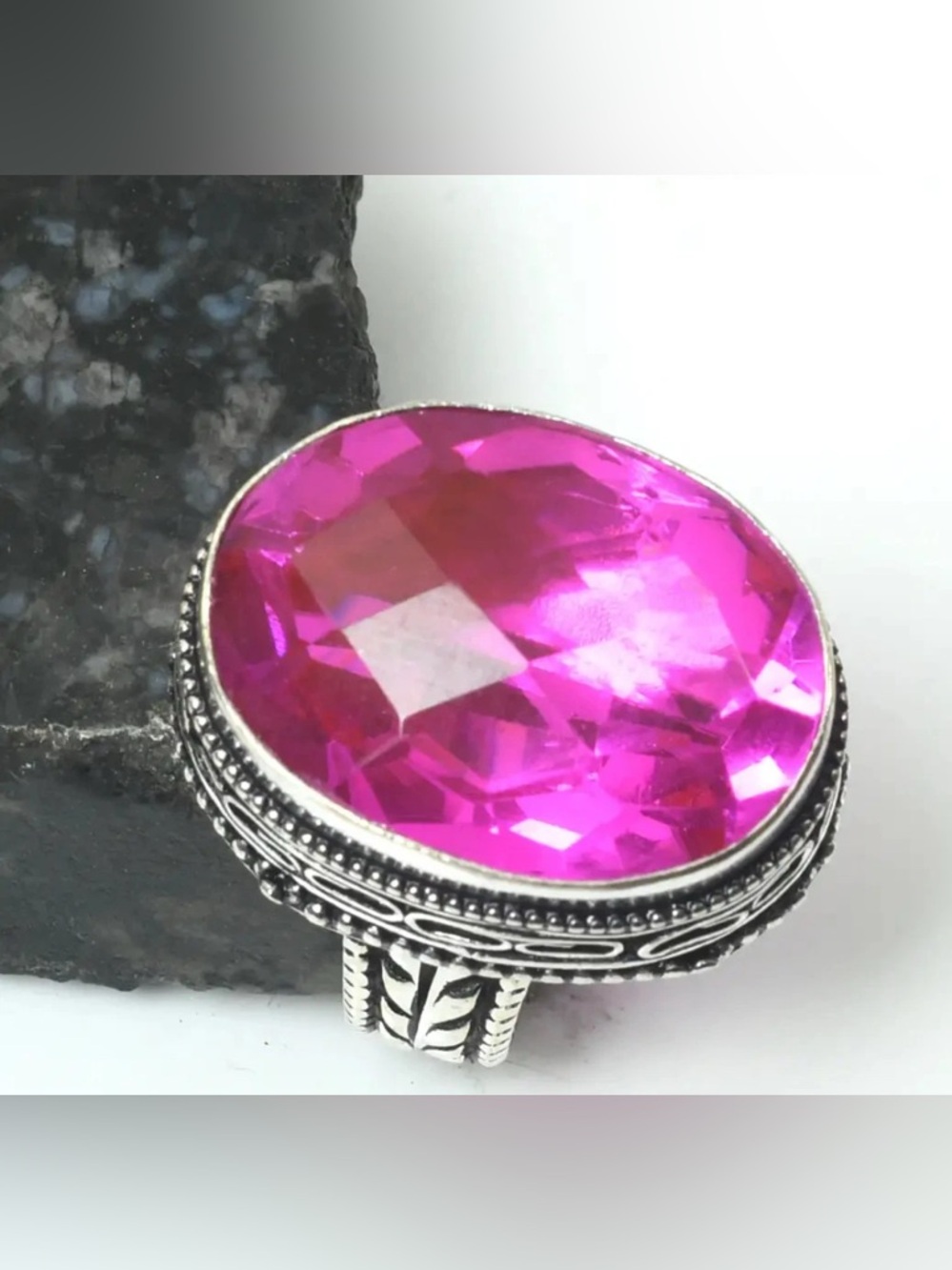 Hot Pink Quartz Heirloom Ring